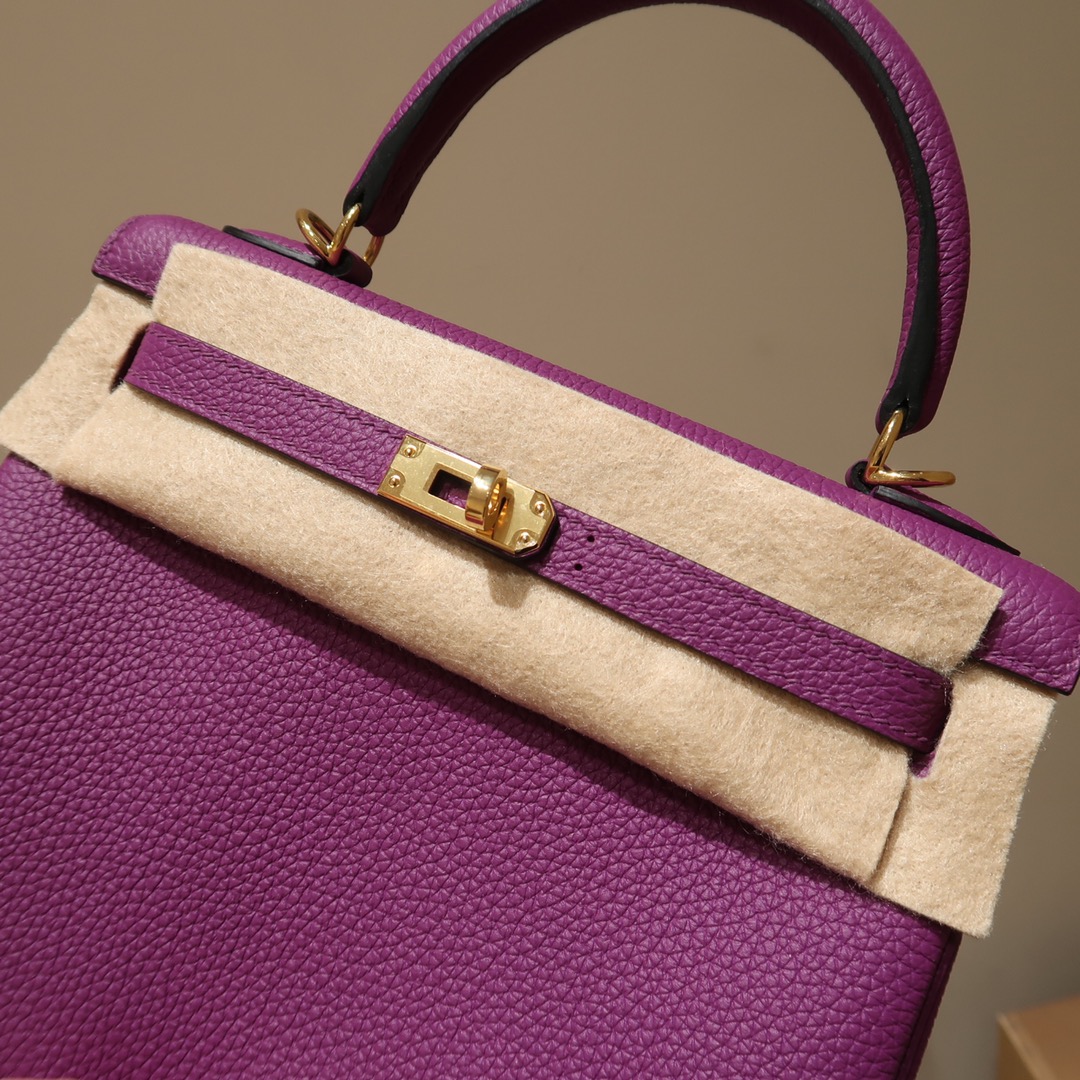 Hermes Kelly 25cm Handbag Shoulder Bag in Purple Togo Leather